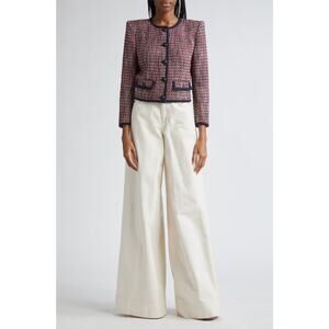 Veronica Beard Ceres Metallic Cotton Blend Tweed Jacket Red Blaze/Navy Multi 16